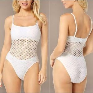 Carmen Marc Valvo White Crochet One Piece Swimsuit